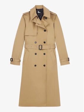 The Kooples Long khaki Cotton Trench Coat Double-Breasted Trench Coat